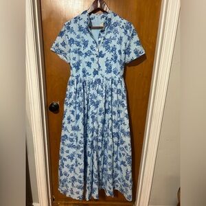 🌸 Linen Vibes Blue Floral Cotton Ramie Maxi Dress